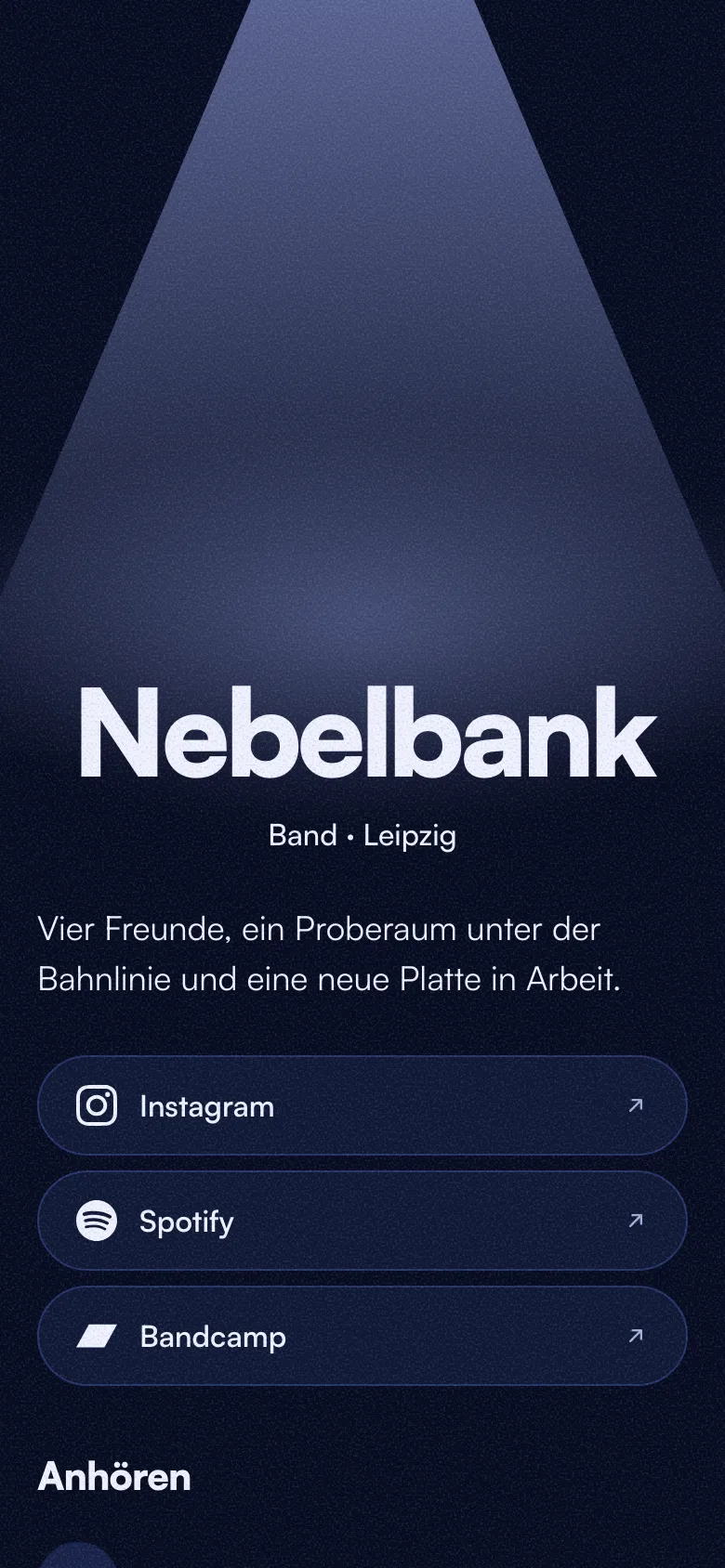 Die Künstlerseite auf dem Handy, mit Songs zum Anhören und Konzerten