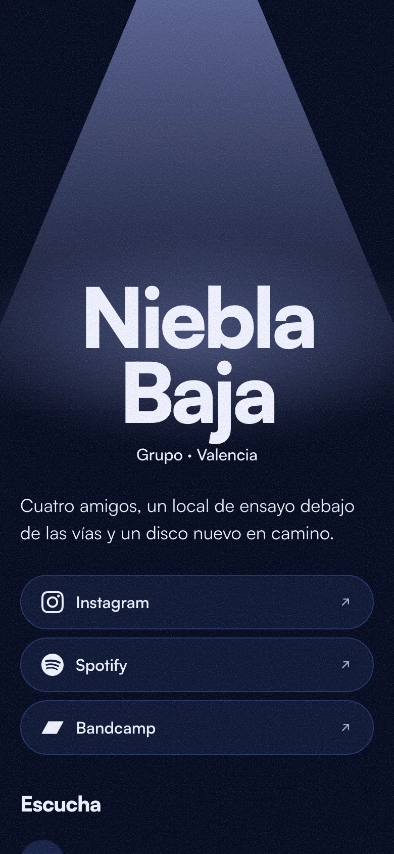 La página de artista en el móvil, con las canciones para escuchar y los conciertos