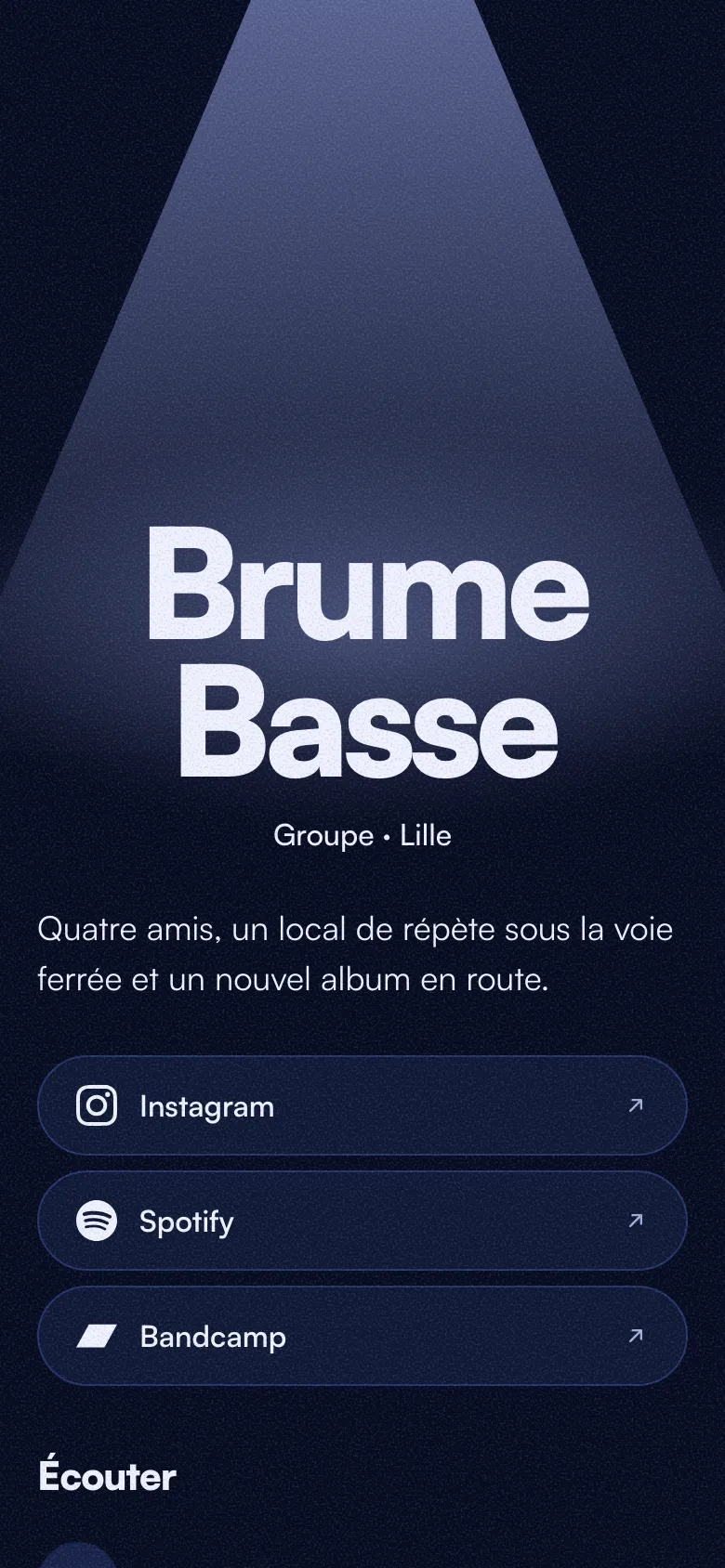 La page artiste sur le téléphone, avec les morceaux à écouter et les concerts