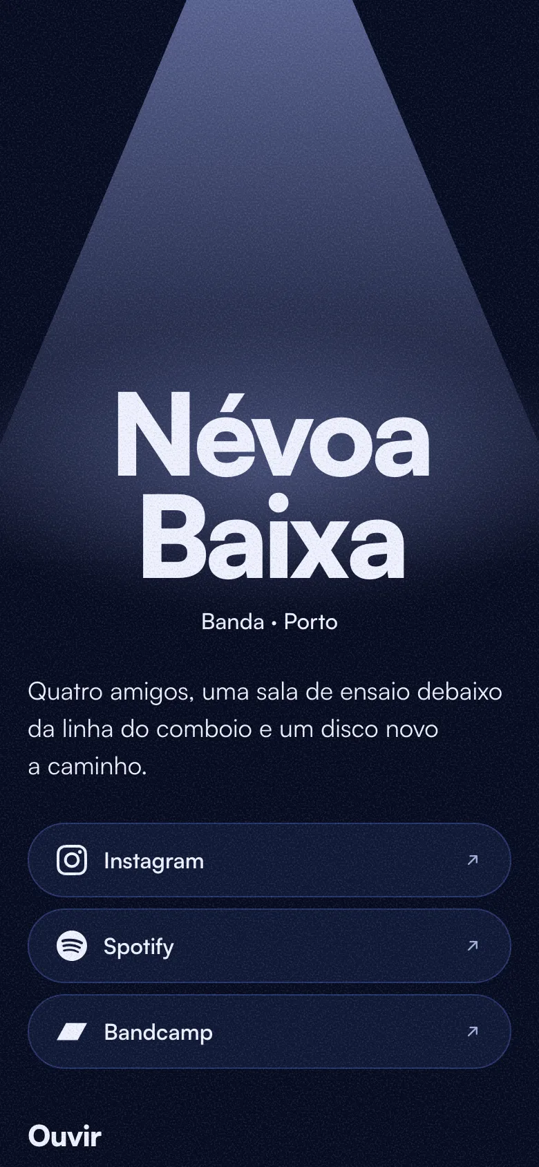 A página de artista no telemóvel, com as músicas para ouvir e os concertos