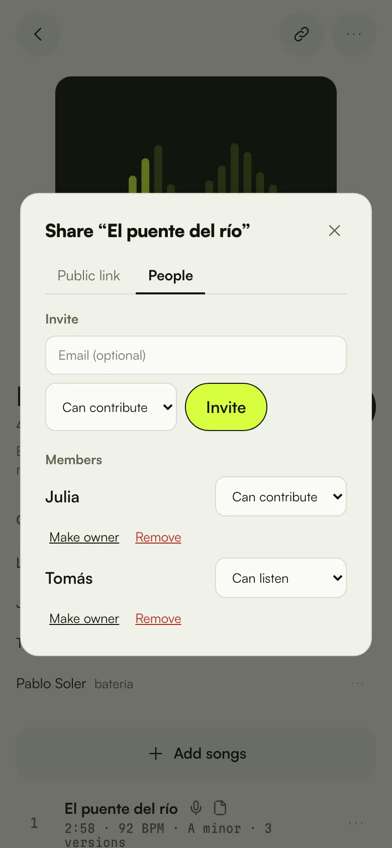 Las personas de un proyecto: quién puede escuchar, quién colabora, y la invitación